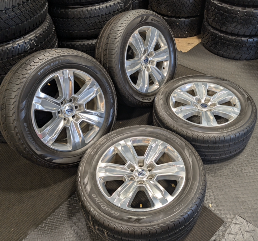 Machined Aluminum Ford F-150 OEM 20” Wrapped in Yokohama Geolandar G91F 275/55R20