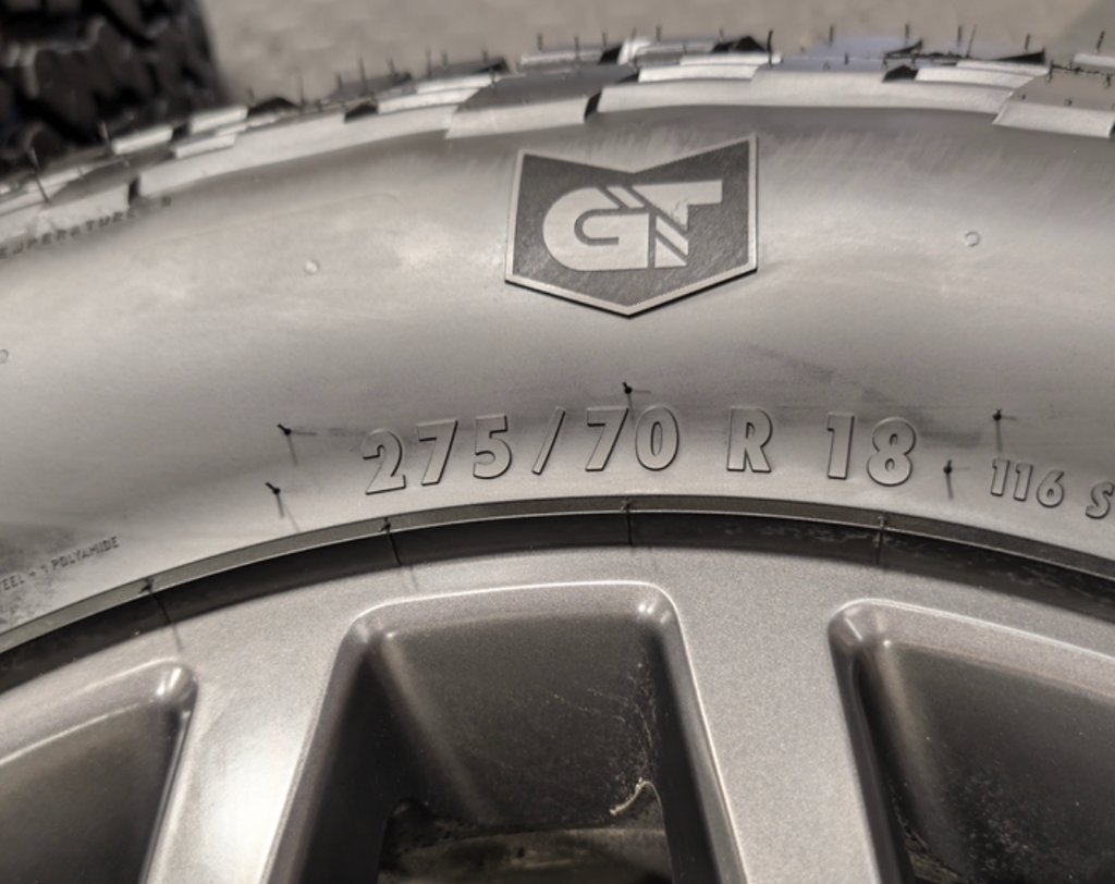 Gray Ford F-150 Tremor OEM 18” Wrapped in General Grabber A/TX 275/70R18