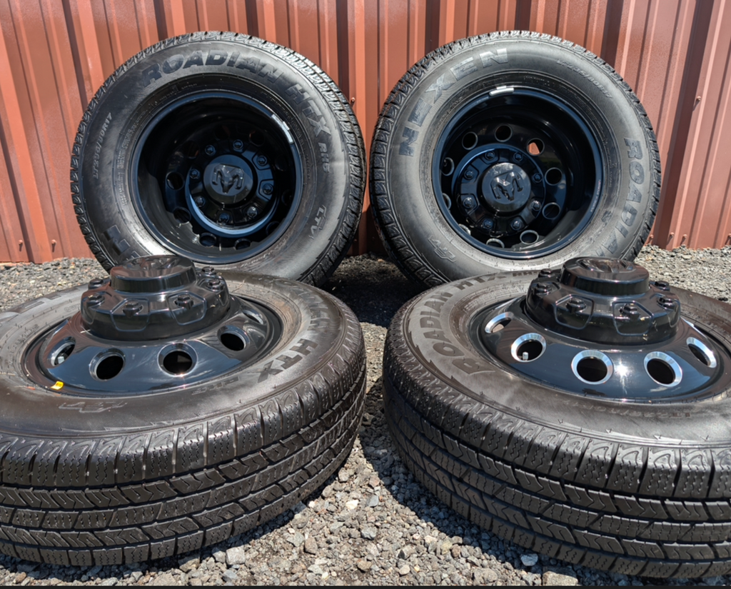 OEM 17” Gloss Black Aluminum Dodge RAM 3500 Night Edition Dually Wheels.