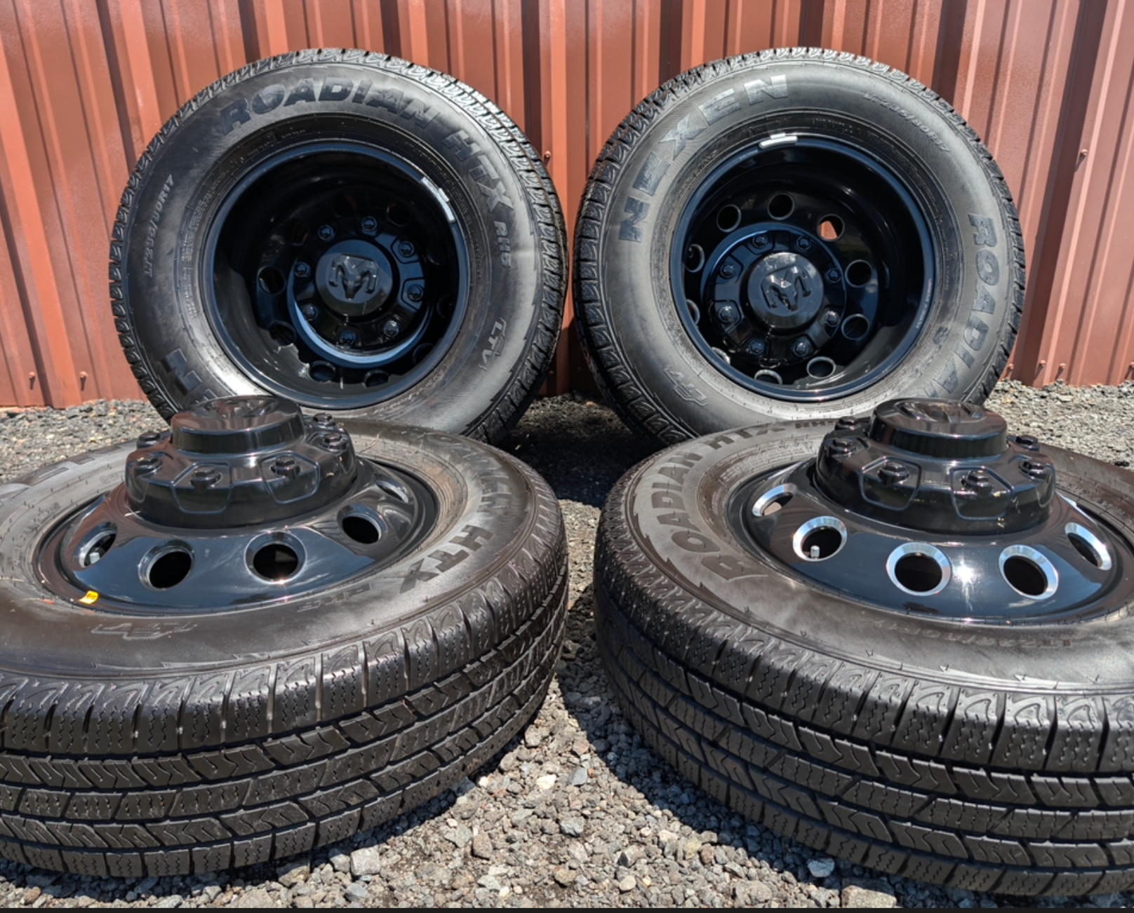 OEM 17” Gloss Black Aluminum Dodge RAM 3500 Night Edition Dually Wheels.
