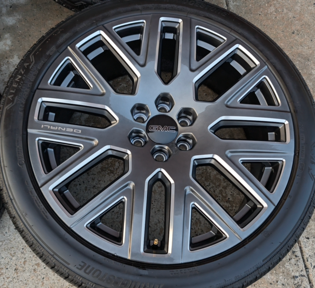 Machined GMC Yukon Denali Ultimate OEM 24” Wrapped in Bridgestone Alenza A/S 02 285/40R24