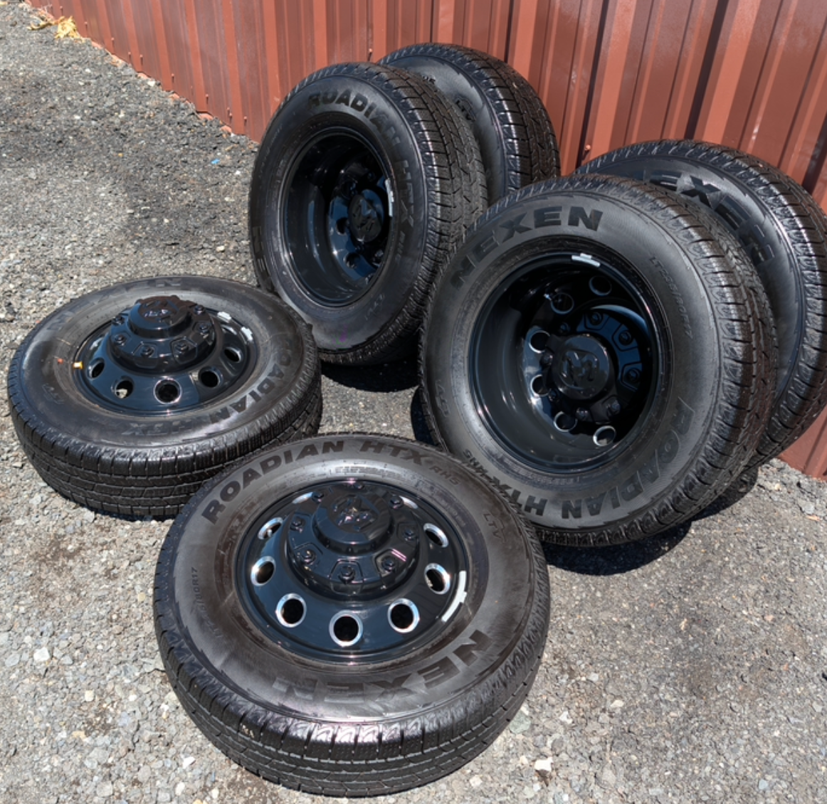 OEM 17” Gloss Black Aluminum Dodge RAM 3500 Night Edition Dually Wheels.