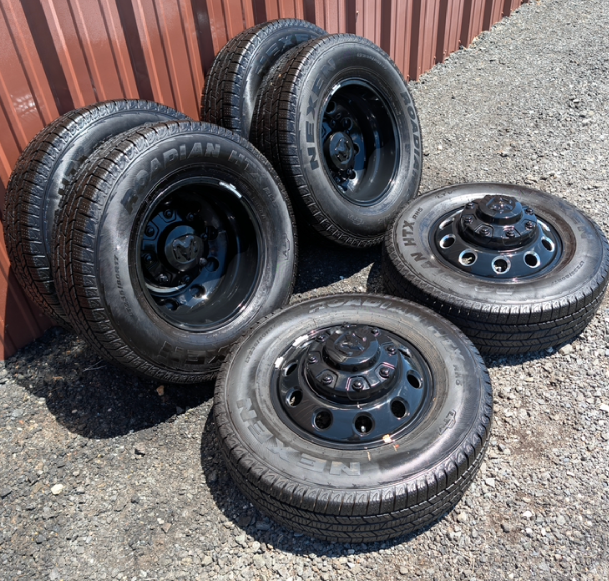 OEM 17” Gloss Black Aluminum Dodge RAM 3500 Night Edition Dually Wheels.
