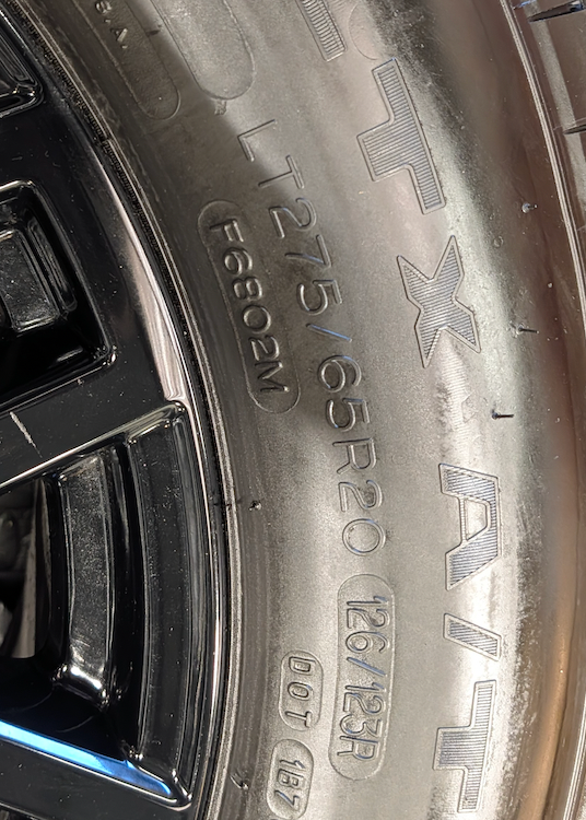 OEM 20” Gloss Black Ford F-250 / F-350 Wheels wrapped in Michelin LTX tires.