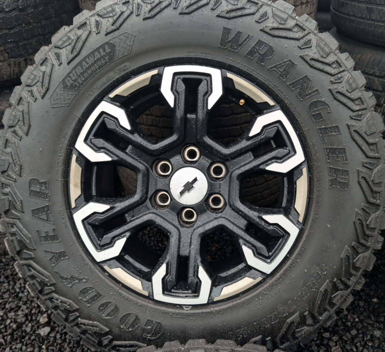 Machined Chevrolet Silverado 1500 ZR2 OEM 18” Wrapped in Goodyear Wrangler Territory M/T LT275/70R18