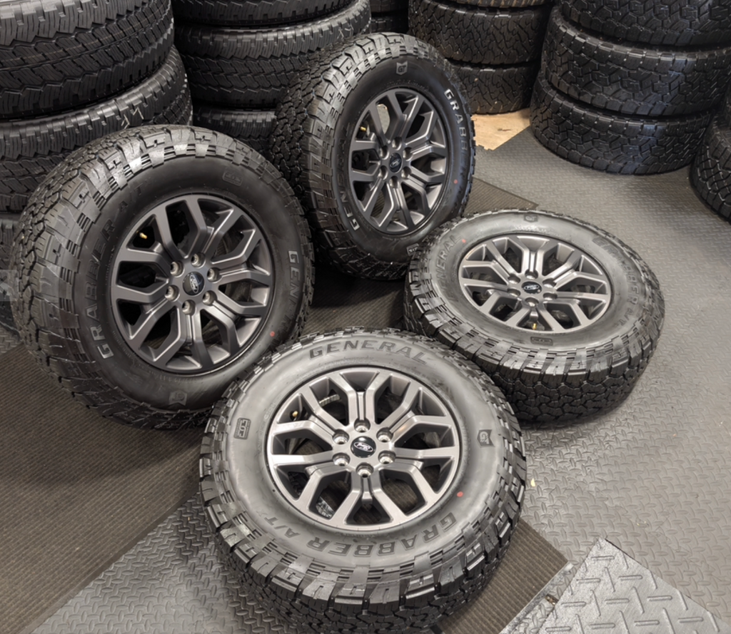 Gray Ford F-150 Tremor OEM 18” Wrapped in General Grabber A/TX 275/70R18