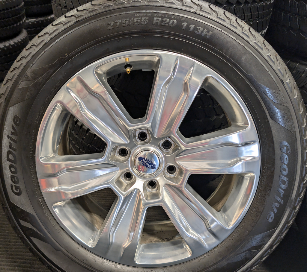 Machined Aluminum Ford F-150 OEM 20” Wrapped in Yokohama Geolandar G91F 275/55R20