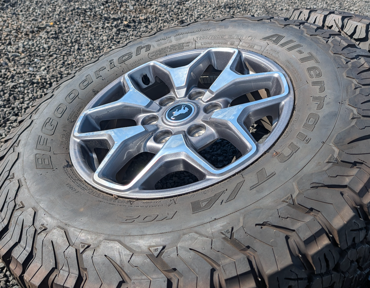 Machined Ford Bronco Wildtrak OEM 17” Wrapped in BFGoodrich All-Terrain T/A KO2 LT285/70R17