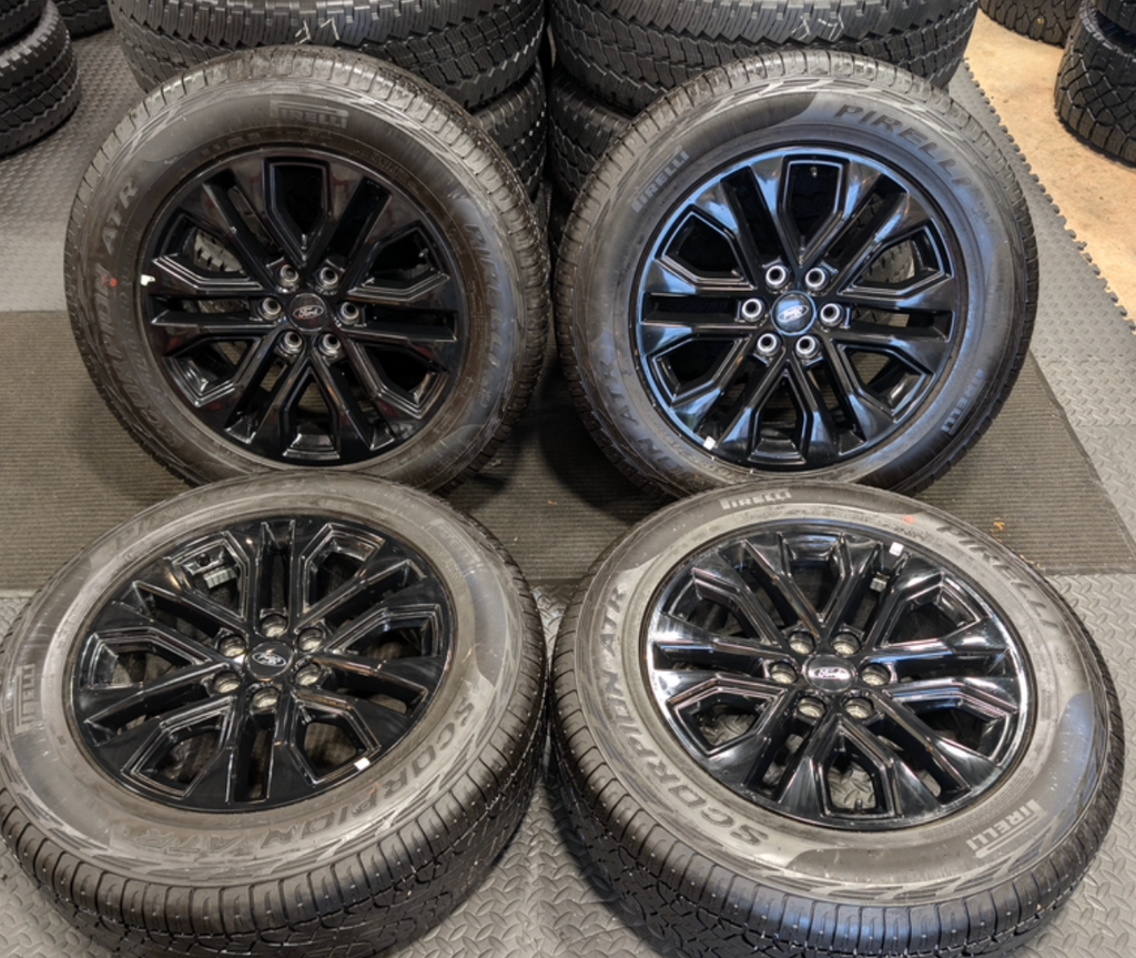 Gloss Black Ford F-150 OEM 20” Wrapped in Pirelli Scorpion ATR 275/60R20