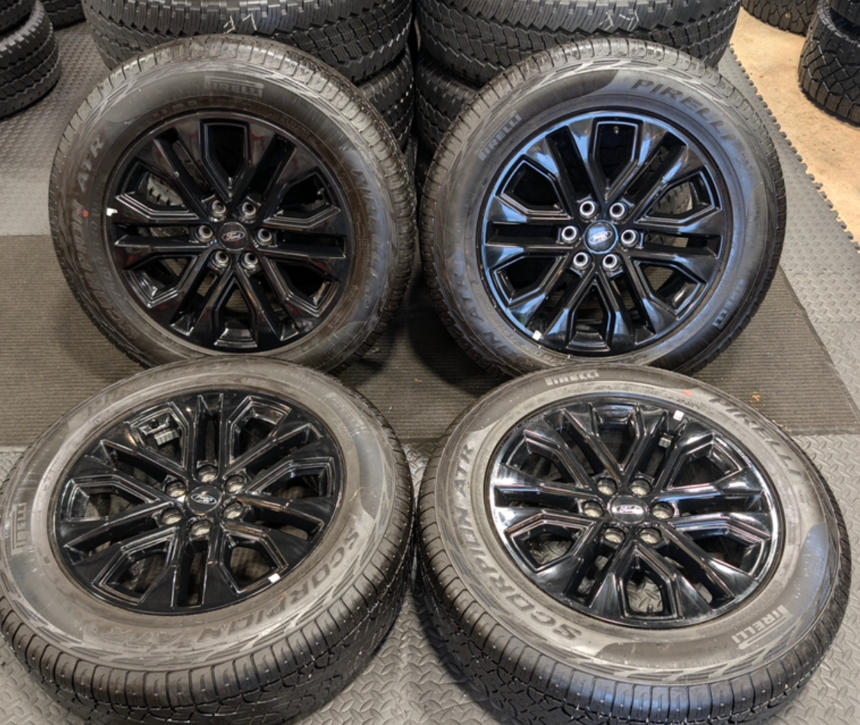 Gloss Black Ford F-150 OEM 20” Wrapped in Pirelli Scorpion ATR 275/60R20