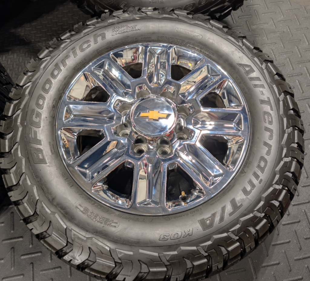 Chrome Chevrolet Silverado 2500HD / 3500HD High Country OEM 20” Wrapped in BFGoodrich All-Terrain T/A LT285/65R20