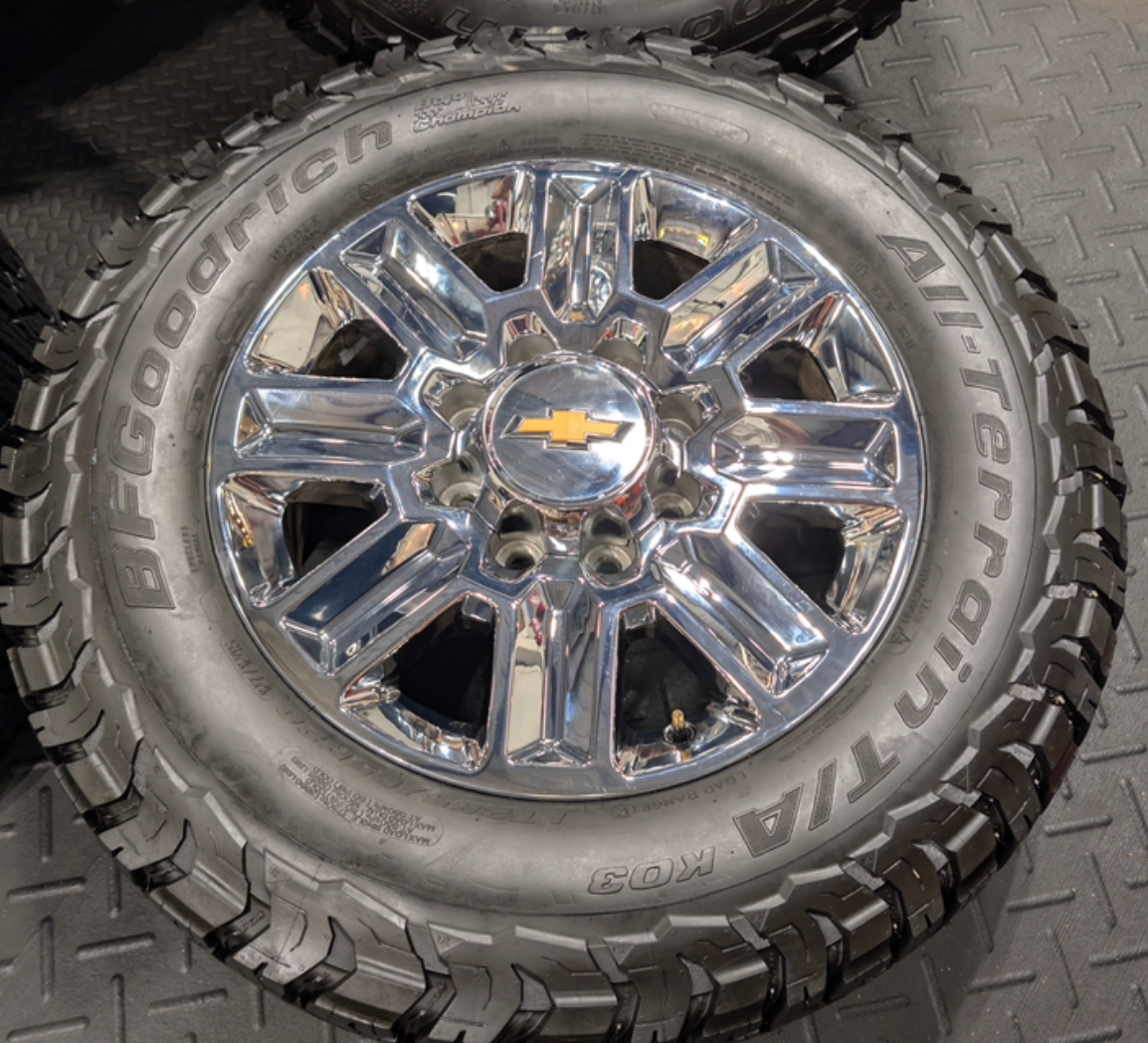 Chrome Chevrolet Silverado 2500HD / 3500HD High Country OEM 20” Wrapped in BFGoodrich All-Terrain T/A LT285/65R20