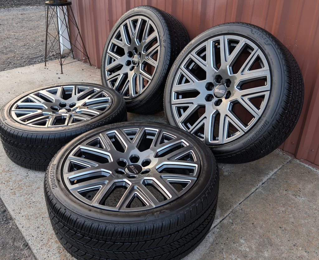 Machined GMC Yukon Denali Ultimate OEM 24” Wrapped in Bridgestone Alenza A/S 02 285/40R24