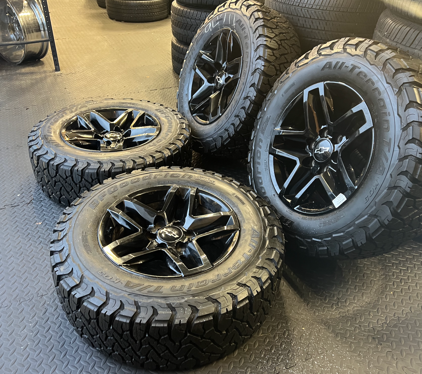 OEM 18” Black Trail Boss Wheels wrapped in BFGoodrich All-Terrain T/A tires.