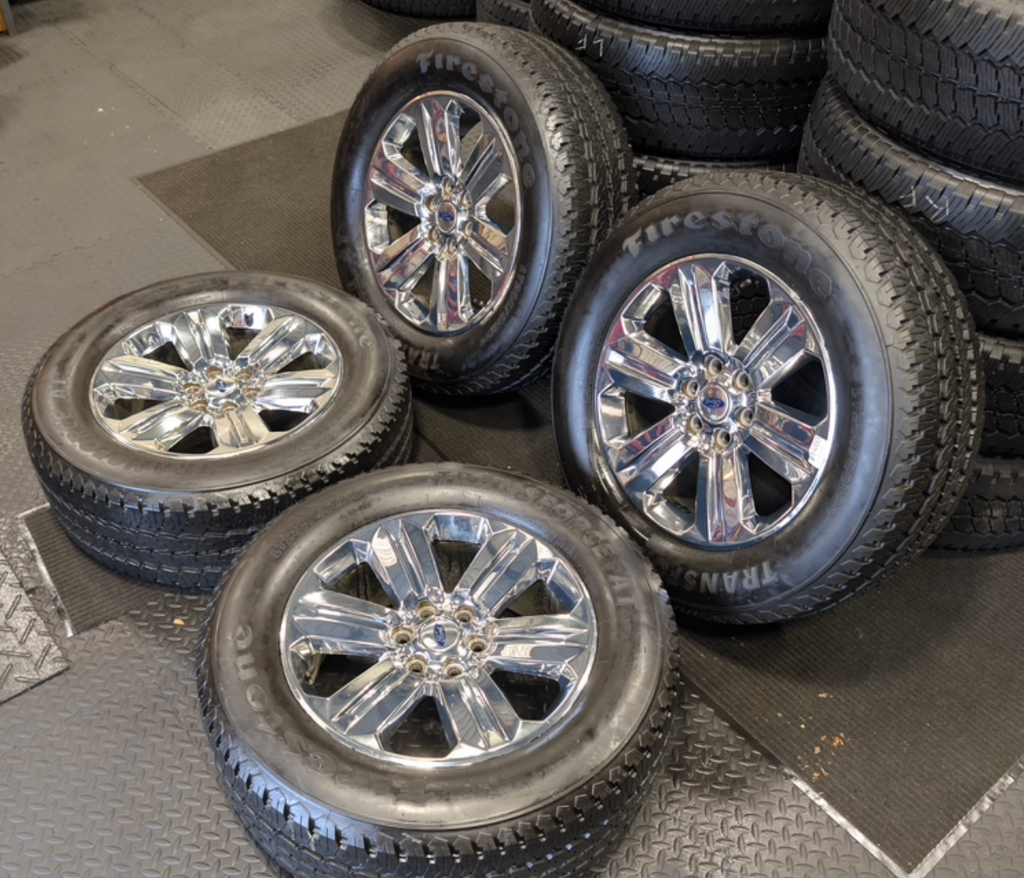Chrome Ford F-150 OEM 20” Wrapped in Firestone Transforce A/T LT285/60R20