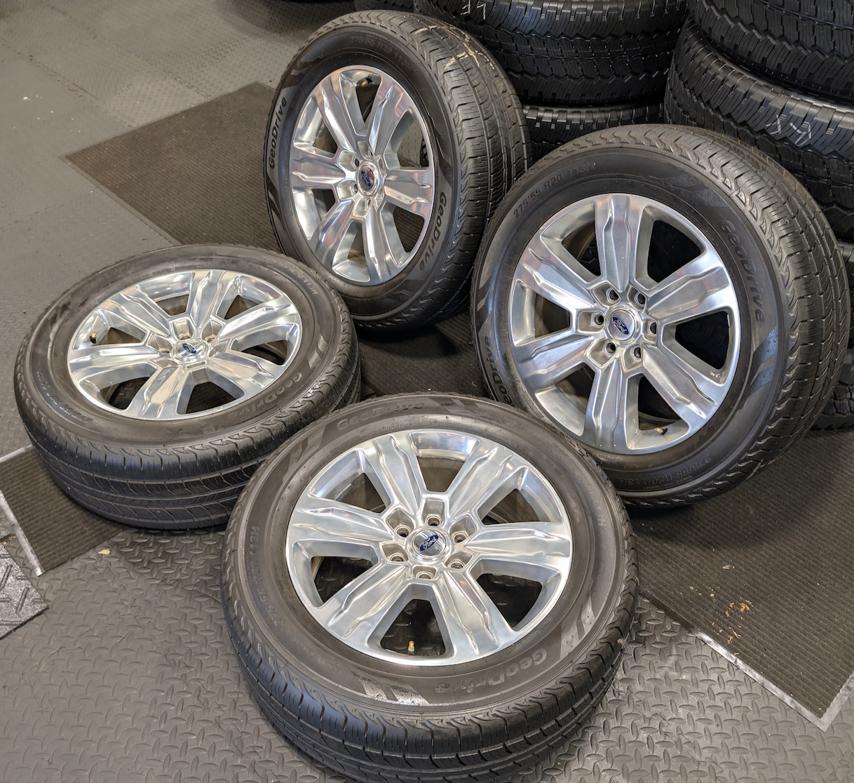 Machined Aluminum Ford F-150 OEM 20” Wrapped in Yokohama Geolandar G91F 275/55R20