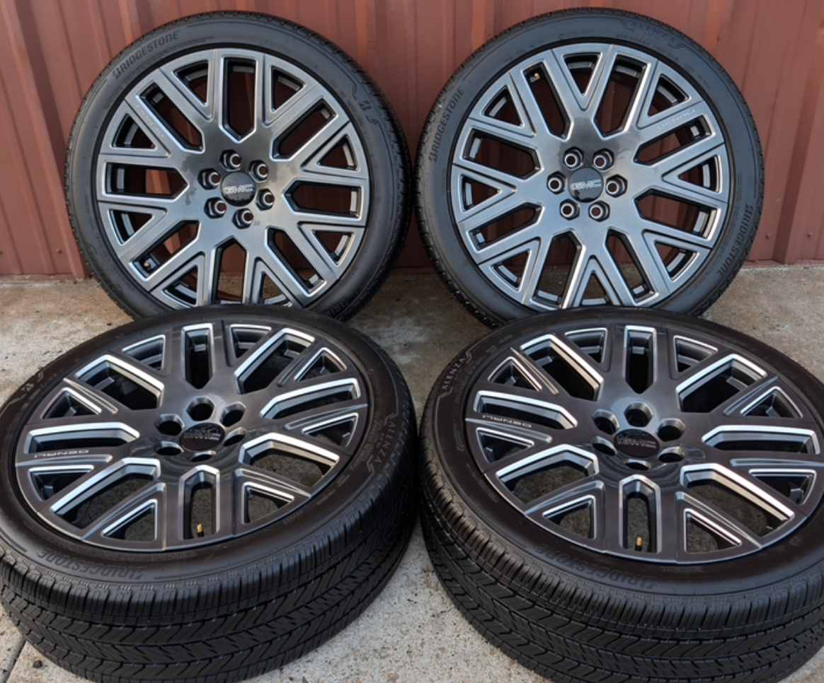 Machined GMC Yukon Denali Ultimate OEM 24” Wrapped in Bridgestone Alenza A/S 02 285/40R24