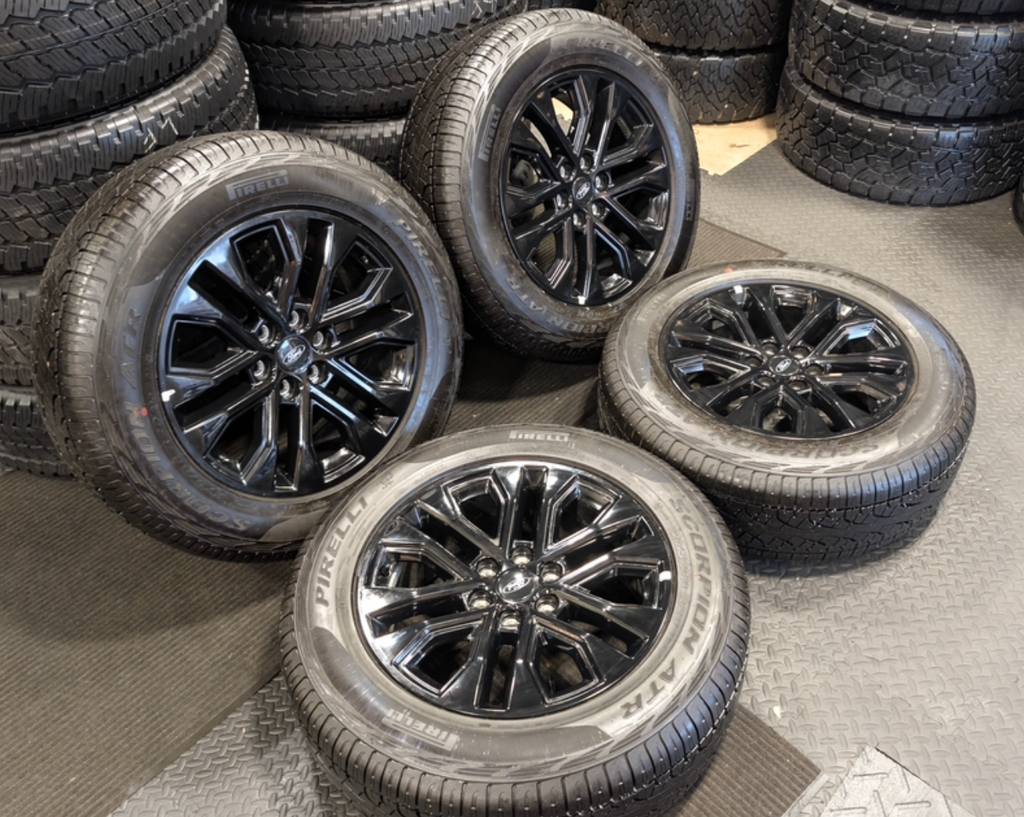 Gloss Black Ford F-150 OEM 20” Wrapped in Pirelli Scorpion ATR 275/60R20