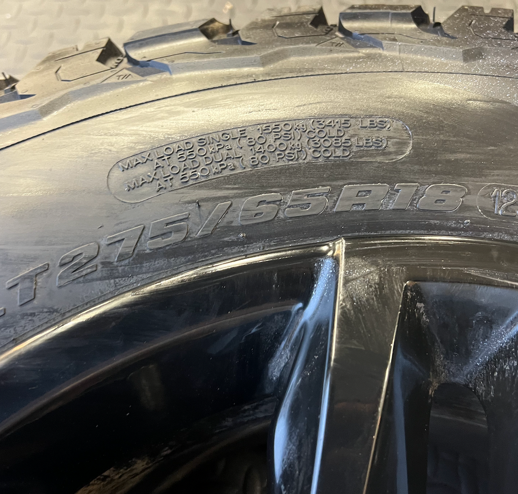 OEM 18” Black Trail Boss Wheels wrapped in BFGoodrich All-Terrain T/A tires.