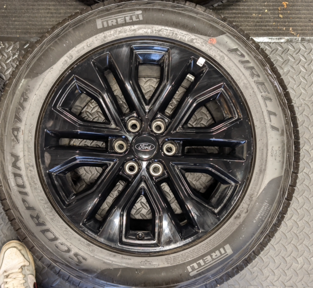 Gloss Black Ford F-150 OEM 20” Wrapped in Pirelli Scorpion ATR 275/60R20