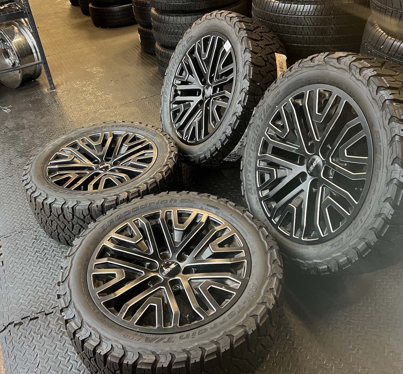 OEM 22”  Wheels wrapped in BFGoodrich All-Terrain T/A tires.