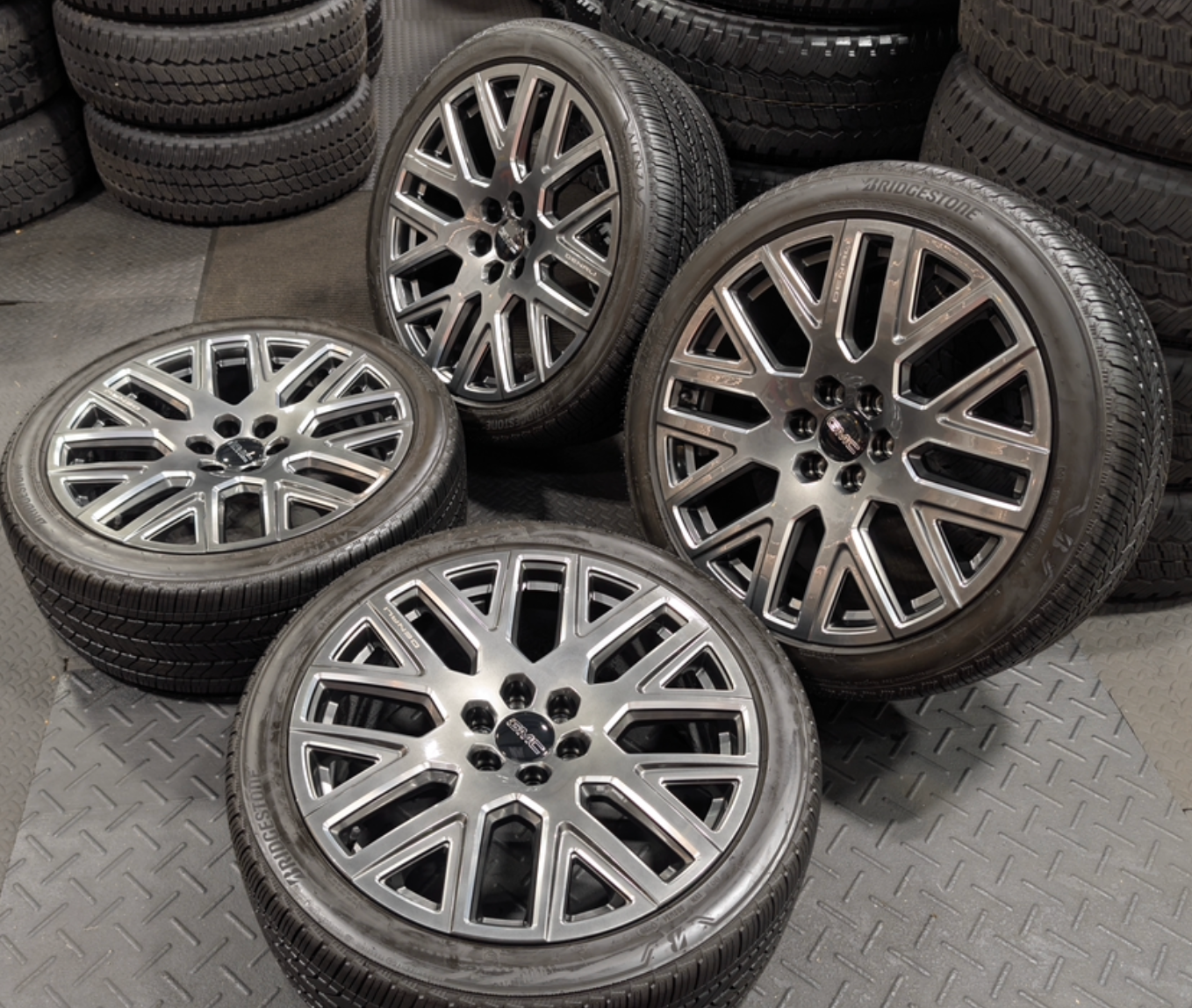 Machined GMC Yukon Denali Ultimate OEM 24” Wrapped in Bridgestone Alenza A/S 02 285/40R24