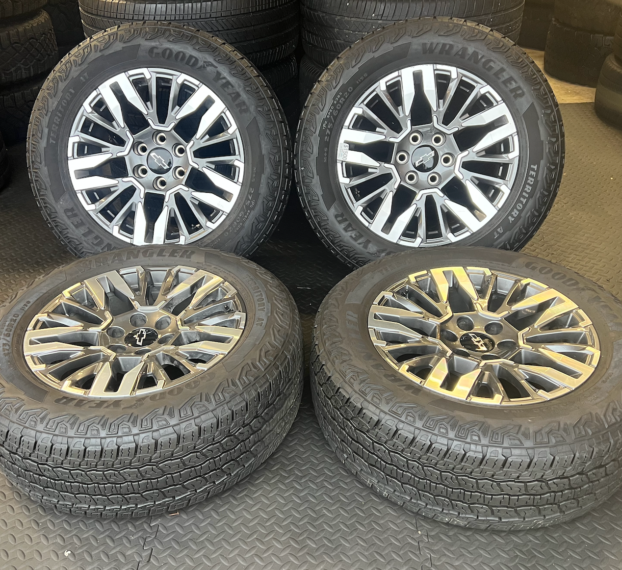 OEM 20” Machined Wheels wrapped in Goodyear Wrangler Territory M/T tires.