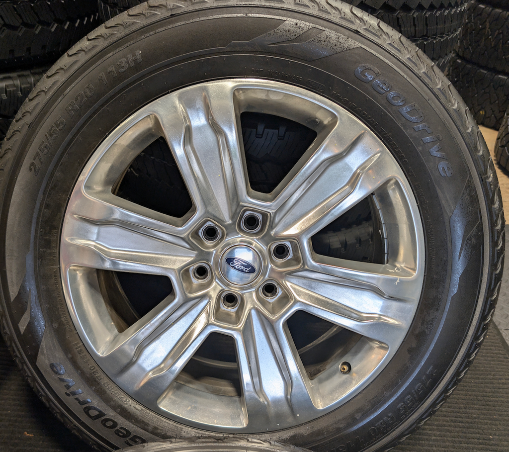 Machined Aluminum Ford F-150 OEM 20” Wrapped in Yokohama Geolandar G91F 275/55R20