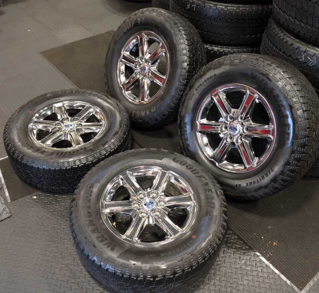 Chrome Ford F-150 OEM 18” Wrapped in Goodyear Wrangler Territory A/T 275/65R18